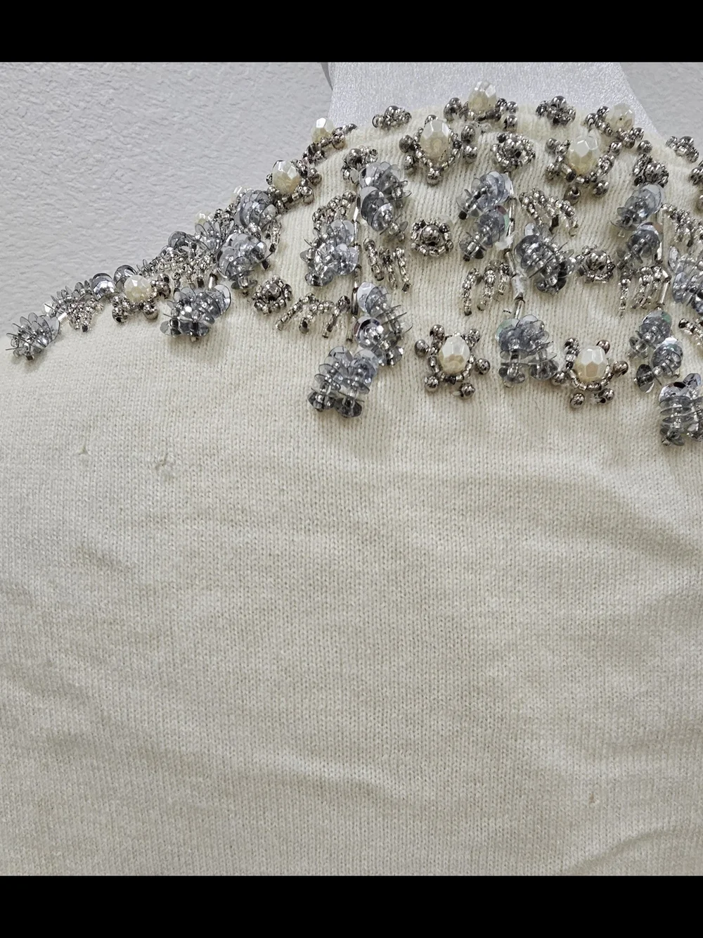 Talbots Petites SP Ivory Beaded Pearl Sequin Embellished Cardigan Lambswool